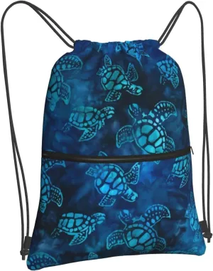 Watercolor Blue Sea Turtle Drawstring Backpack Bag Sport Gym Sackpack Durable Waterproof Lightweight for Men Women Beach Bag String Bag