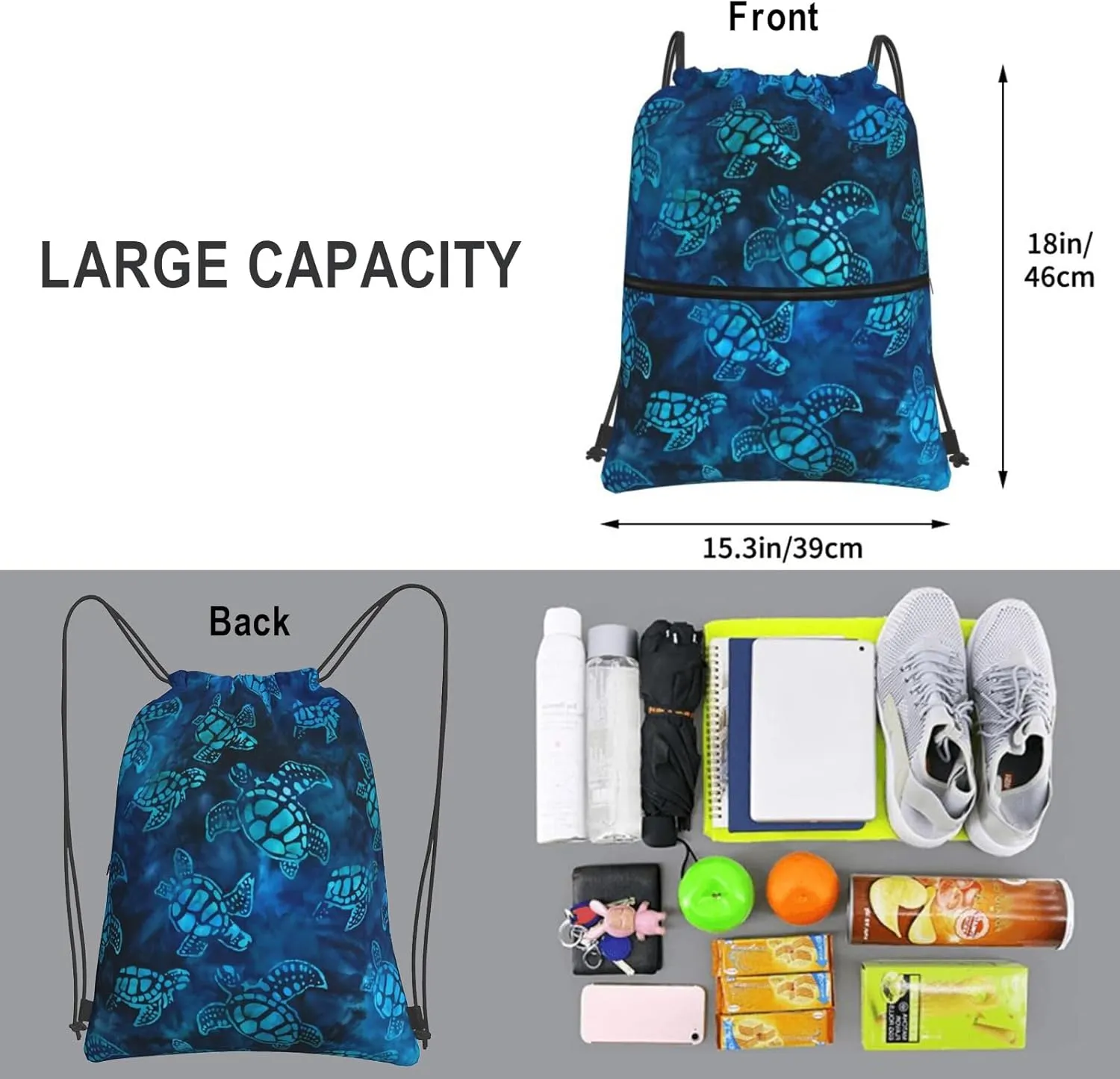 Watercolor Blue Sea Turtle Drawstring Backpack Bag Sport Gym Sackpack Durable Waterproof Lightweight for Men Women Beach Bag String Bag