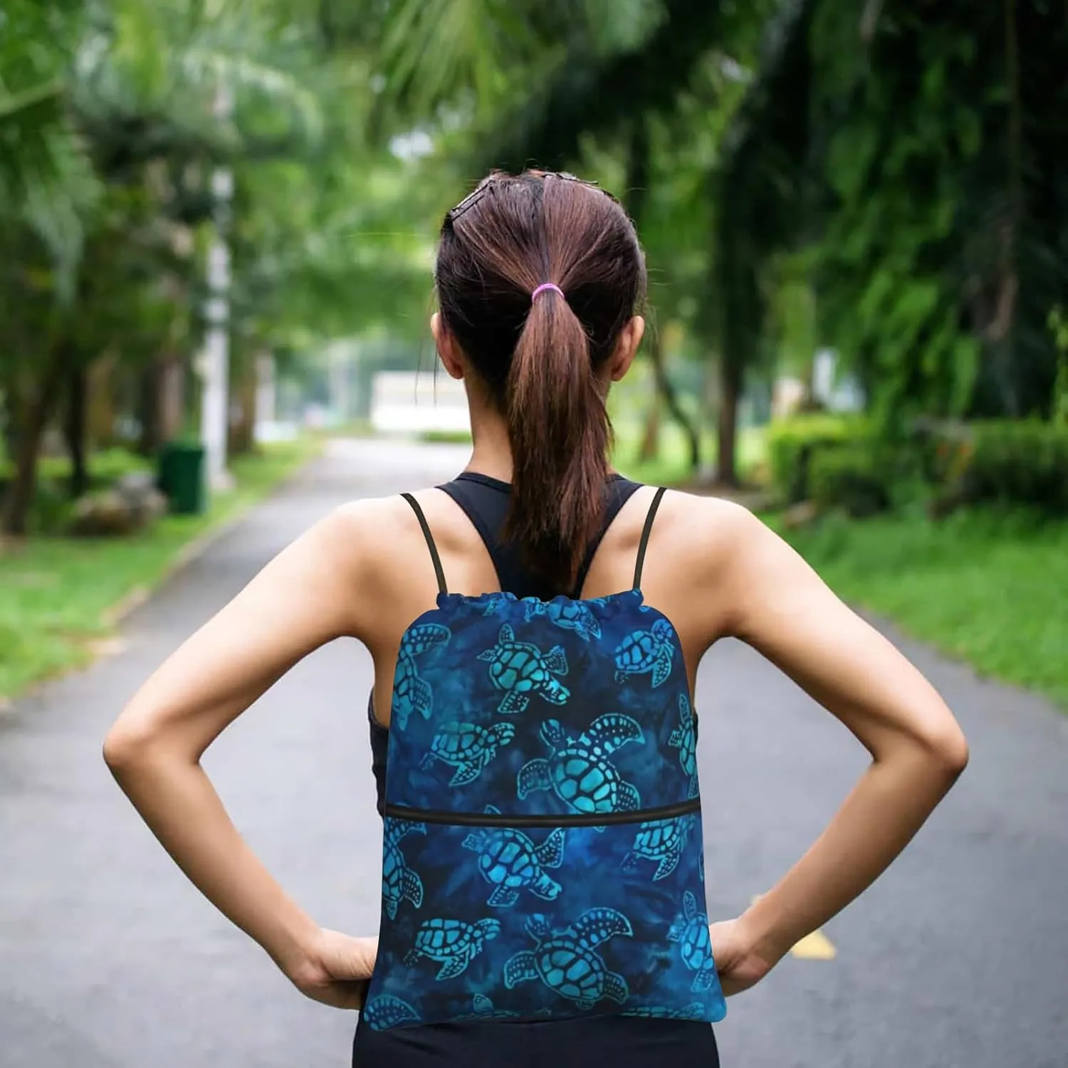 Watercolor Blue Sea Turtle Drawstring Backpack Bag Sport Gym Sackpack Durable Waterproof Lightweight for Men Women Beach Bag String Bag