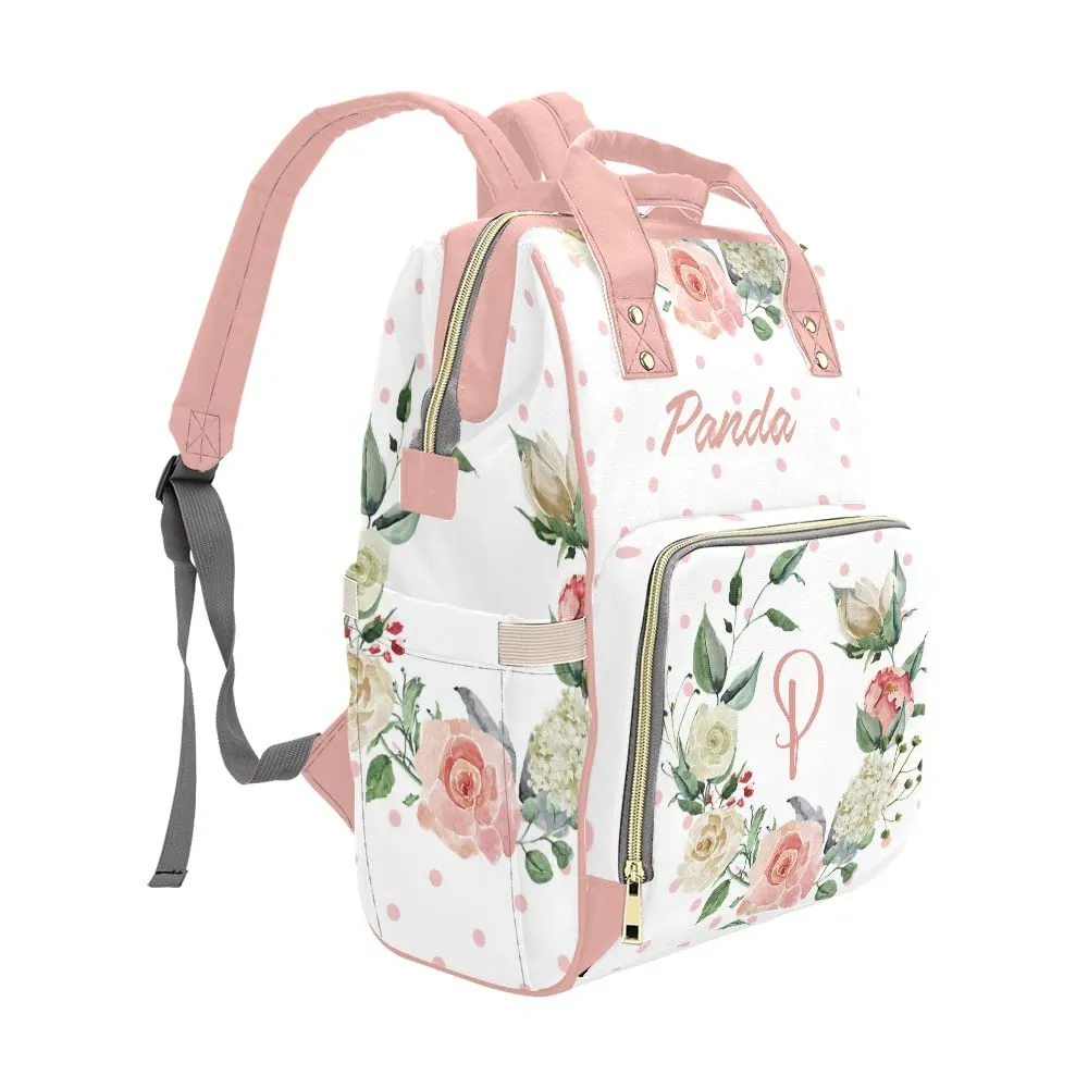 Watercolor Floral Polka Dots Diaper Bags Backpack with Name Personalized Baby Bag Nursing Nappy Bag Travel Tote Bag Gifts