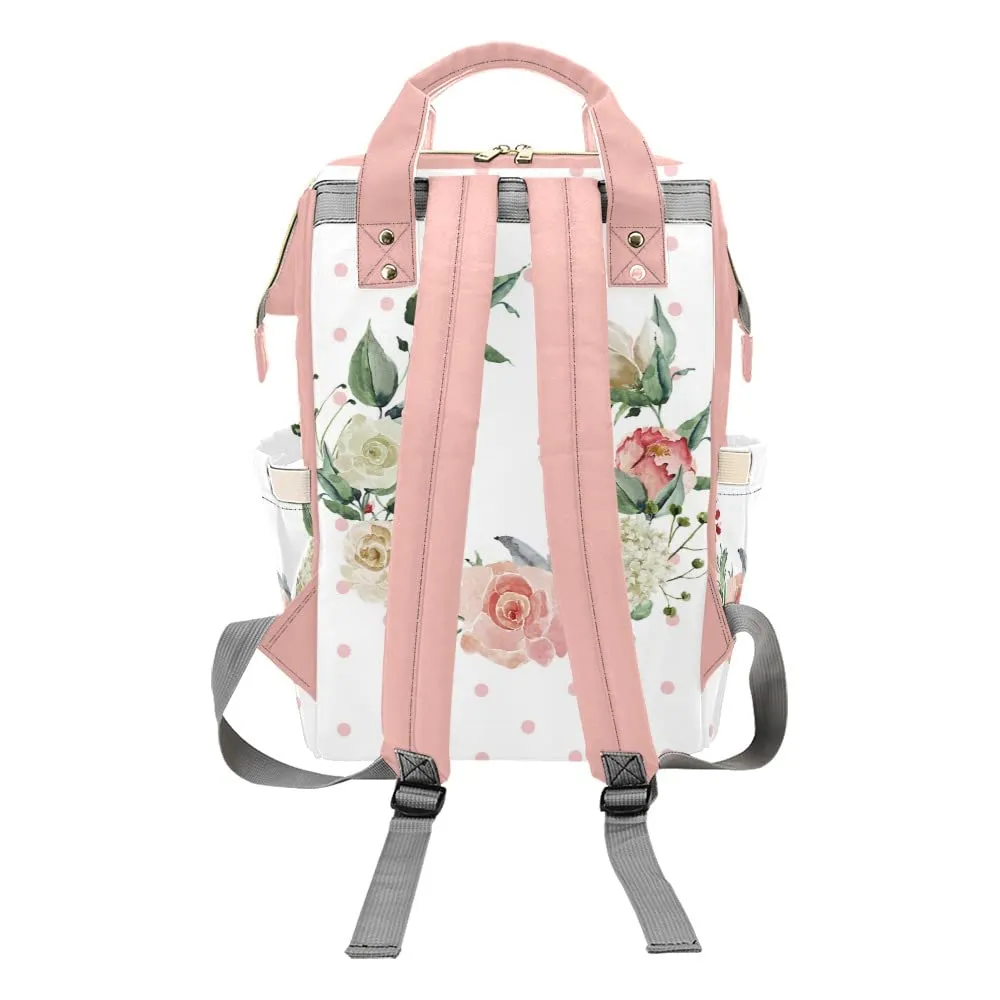 Watercolor Floral Polka Dots Diaper Bags Backpack with Name Personalized Baby Bag Nursing Nappy Bag Travel Tote Bag Gifts