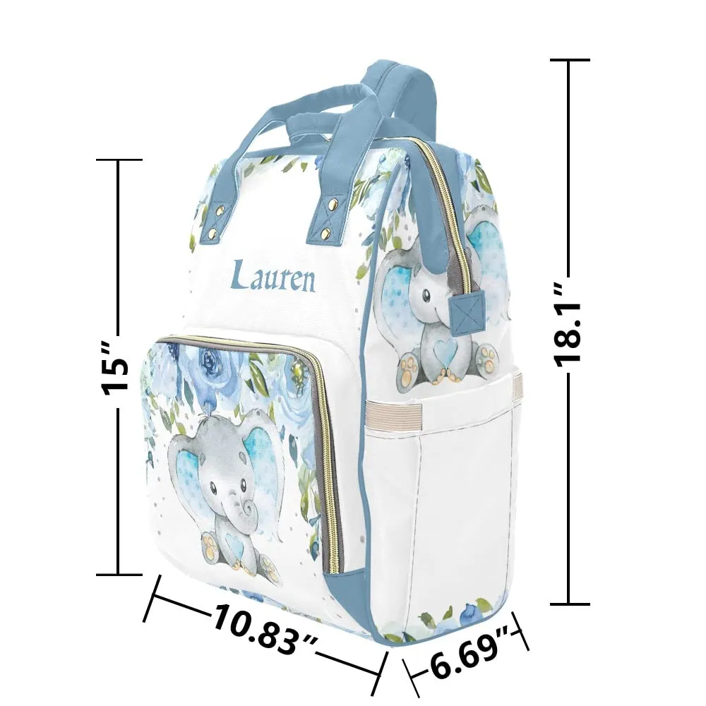 Watercolor Flower Elephant Bue Diaper Bags Backpack with Name Personalized Baby Bag Nursing Nappy Bag Travel Tote Bag Gifts