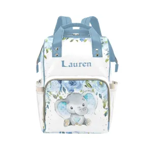 Watercolor Flower Elephant Bue Diaper Bags Backpack with Name Personalized Baby Bag Nursing Nappy Bag Travel Tote Bag Gifts