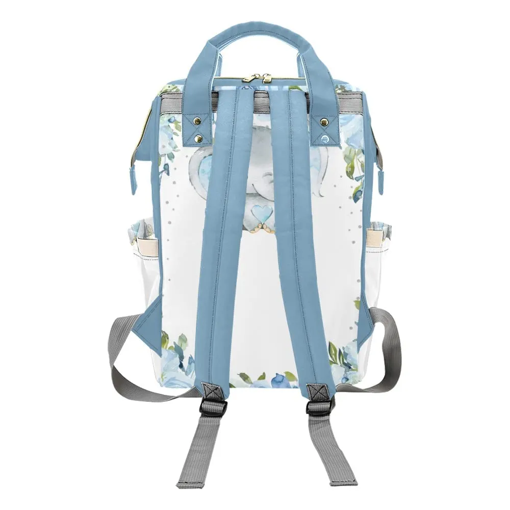 Watercolor Flower Elephant Bue Diaper Bags Backpack with Name Personalized Baby Bag Nursing Nappy Bag Travel Tote Bag Gifts
