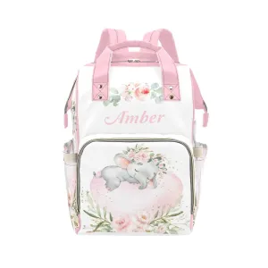 Watercolor Flower Elephant Diaper Bags Backpack with Name Personalized Baby Bag Nursing Nappy Bag Travel Tote Bag Gifts