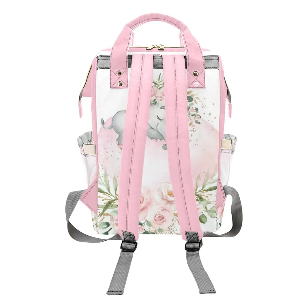 Watercolor Flower Elephant Diaper Bags Backpack with Name Personalized Baby Bag Nursing Nappy Bag Travel Tote Bag Gifts