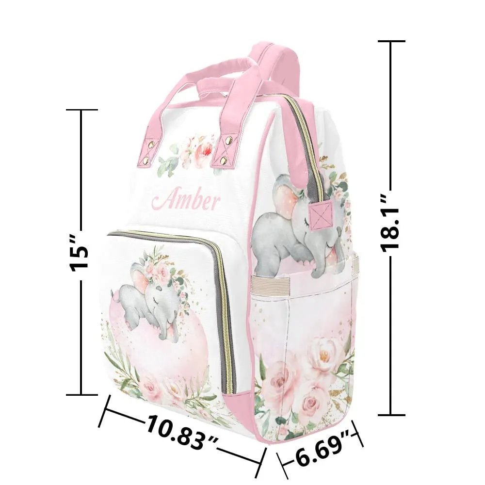 Watercolor Flower Elephant Diaper Bags Backpack with Name Personalized Baby Bag Nursing Nappy Bag Travel Tote Bag Gifts