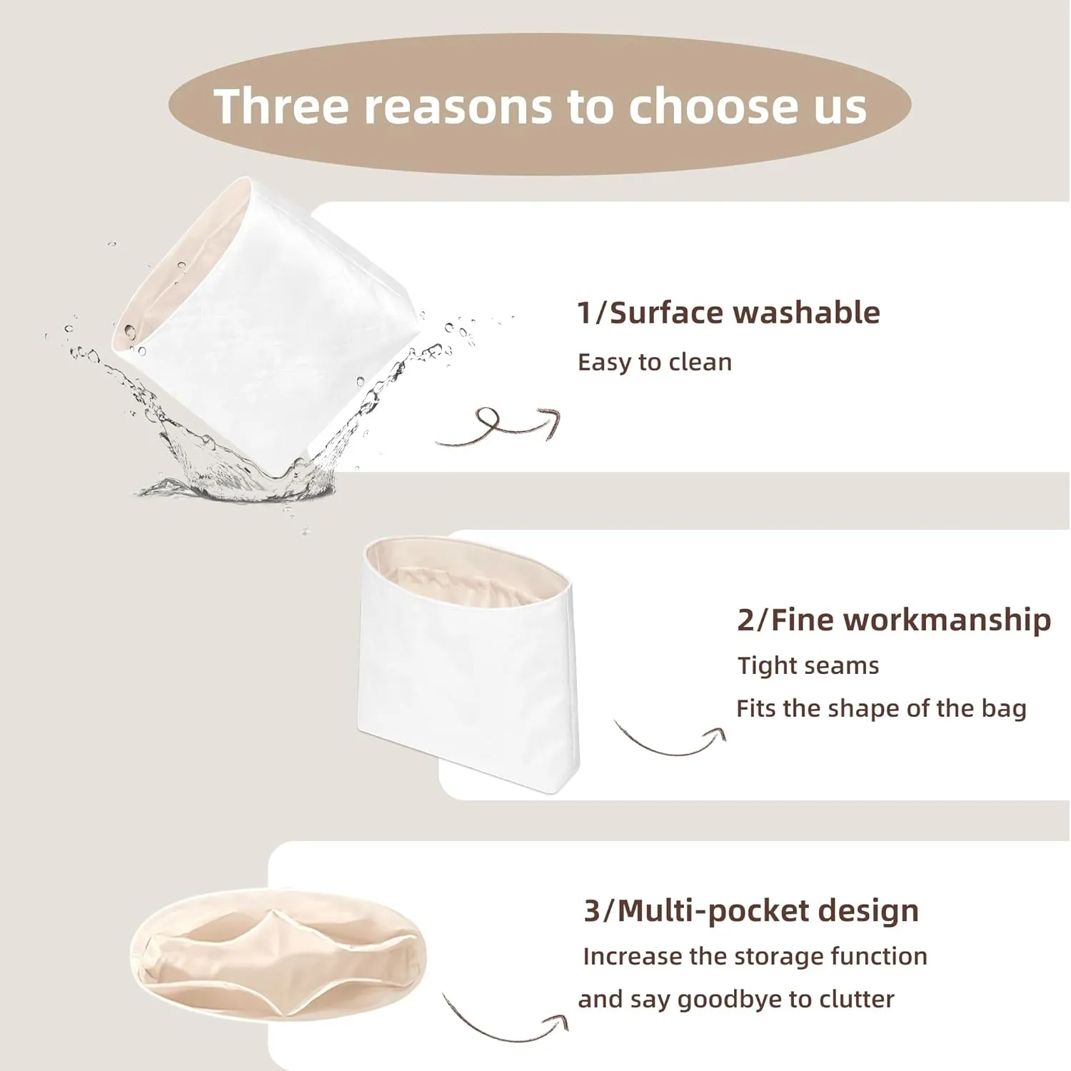 Waterproof Backpack Organizer Insert, Lightweight Insert Compatible with Longchamp Backpacks, Waterproof Dupontpaper Surface and Silky Satin Lining (Craie Lining)