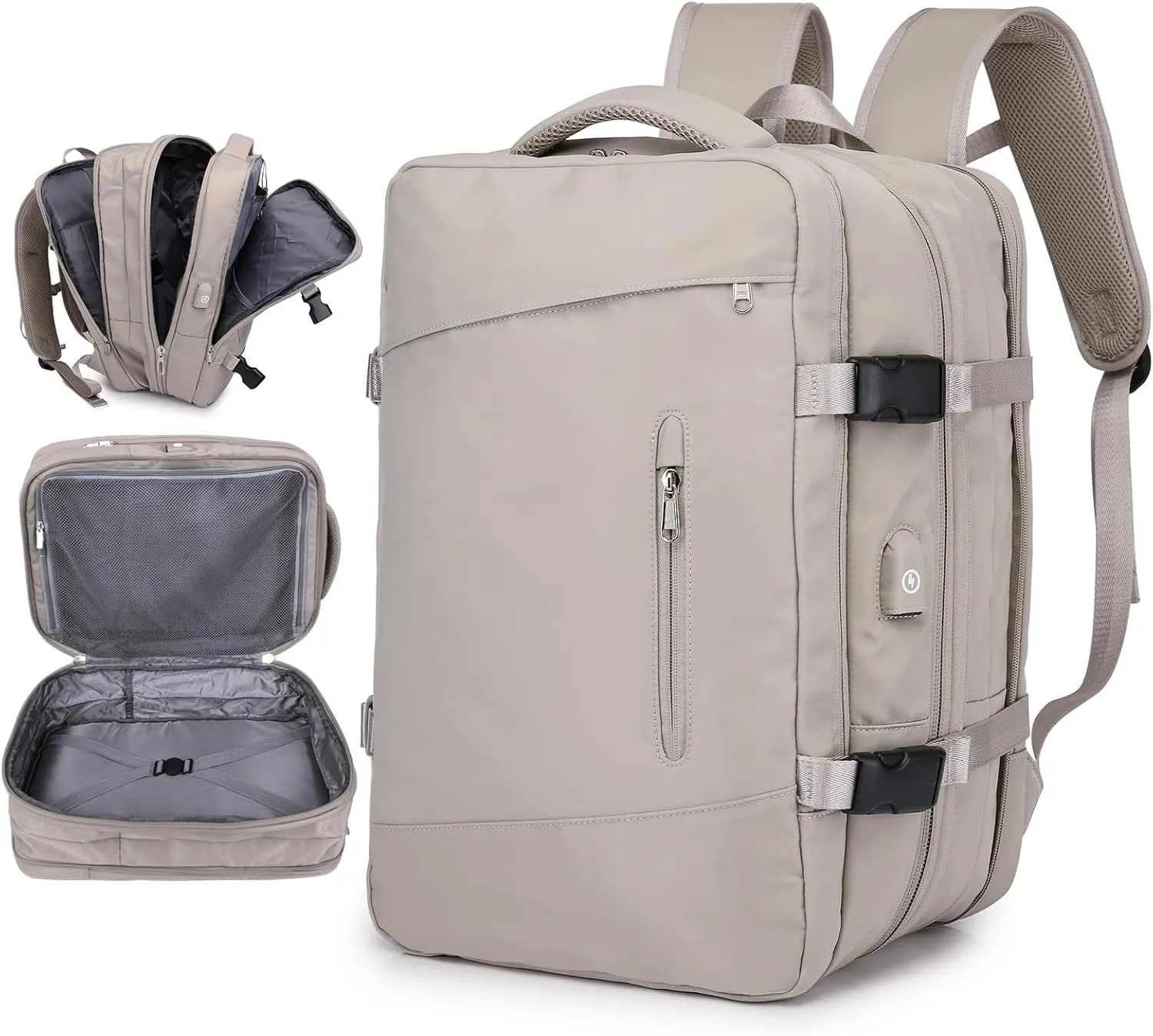 Waterproof Travel Backpack for Women Men, 44L Carry On Backpack with USB Charging Port, 17.3" Laptop Backpack, Personal Item Bag for Airlines Approved, Business Backpack Casual Daypack 1680D