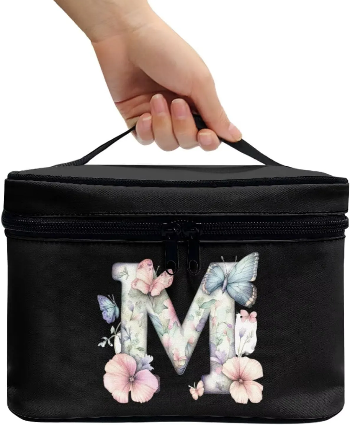 Wdkrgetd Layered Makeup Bag Minimalist Makeup Bags for Women Big Storage Bag Hand Washable Wash Organizer Bag for Vacation Getaways Practical Cosmetic Pouch for Purse Gifts for Bridesmaids BLACK M