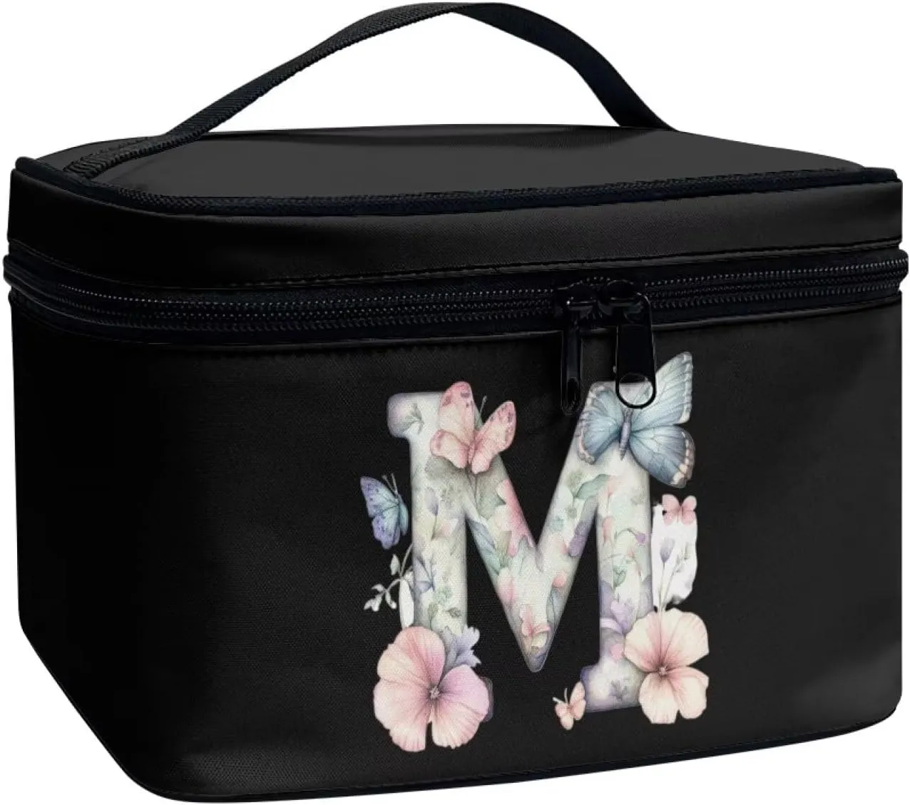Wdkrgetd Layered Makeup Bag Minimalist Makeup Bags for Women Big Storage Bag Hand Washable Wash Organizer Bag for Vacation Getaways Practical Cosmetic Pouch for Purse Gifts for Bridesmaids BLACK M