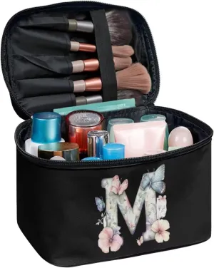 Wdkrgetd Layered Makeup Bag Minimalist Makeup Bags for Women Big Storage Bag Hand Washable Wash Organizer Bag for Vacation Getaways Practical Cosmetic Pouch for Purse Gifts for Bridesmaids BLACK M