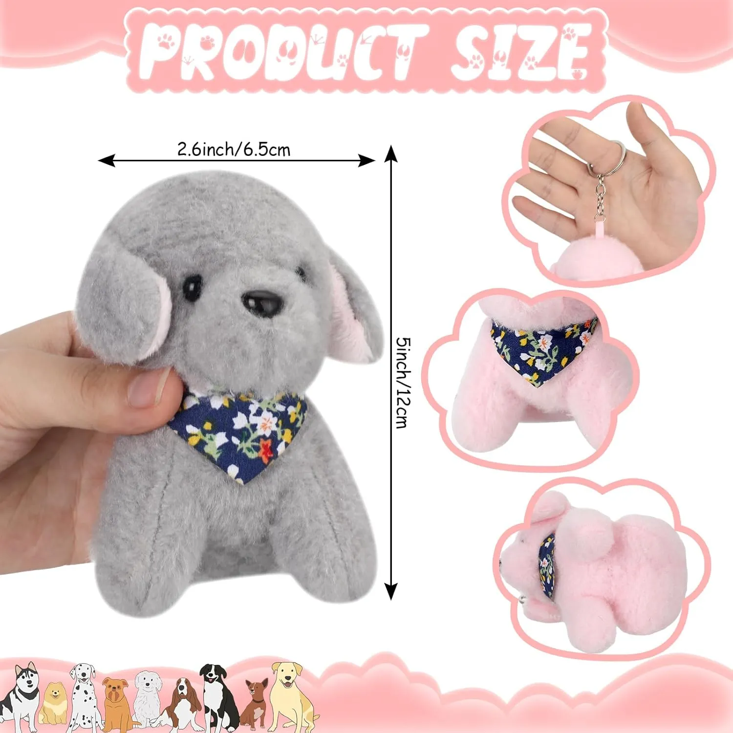 Wettarn 12 Pcs Cat Dog Plush Keychain Bulk Small Stuffed Animal Puppy Kitty Kawaii Cute Kitty Puppy Plush Keychain for Backpack Birthday Party Favor Wedding Baby Shower(Dog)