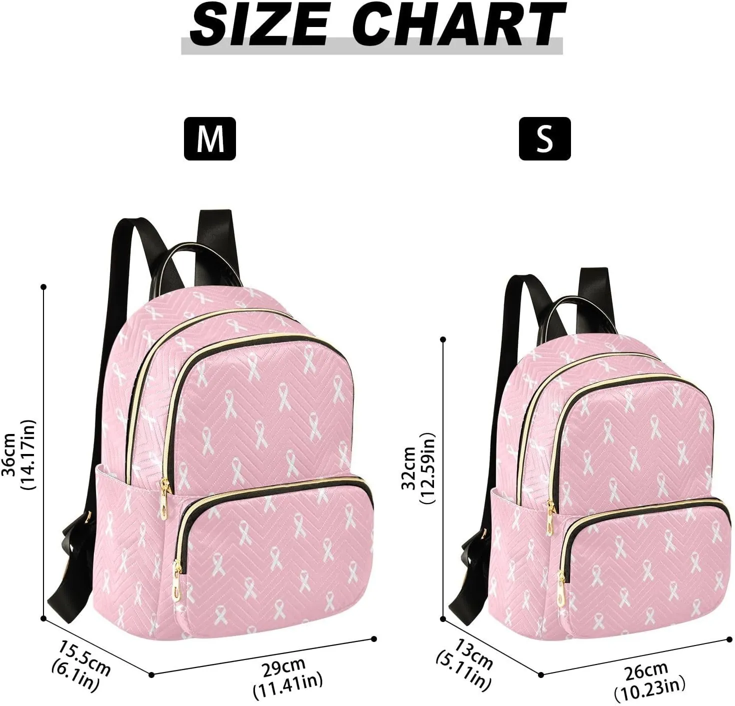 White Pink Ribbon Backpack Purse for Women Fashion Ladies Shoulder Bags Travel Bag with Zipper Weekend Bag,S