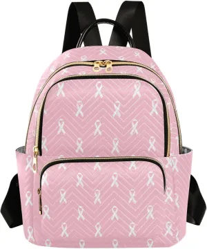 White Pink Ribbon Backpack Purse for Women Fashion Ladies Shoulder Bags Travel Bag with Zipper Weekend Bag,S