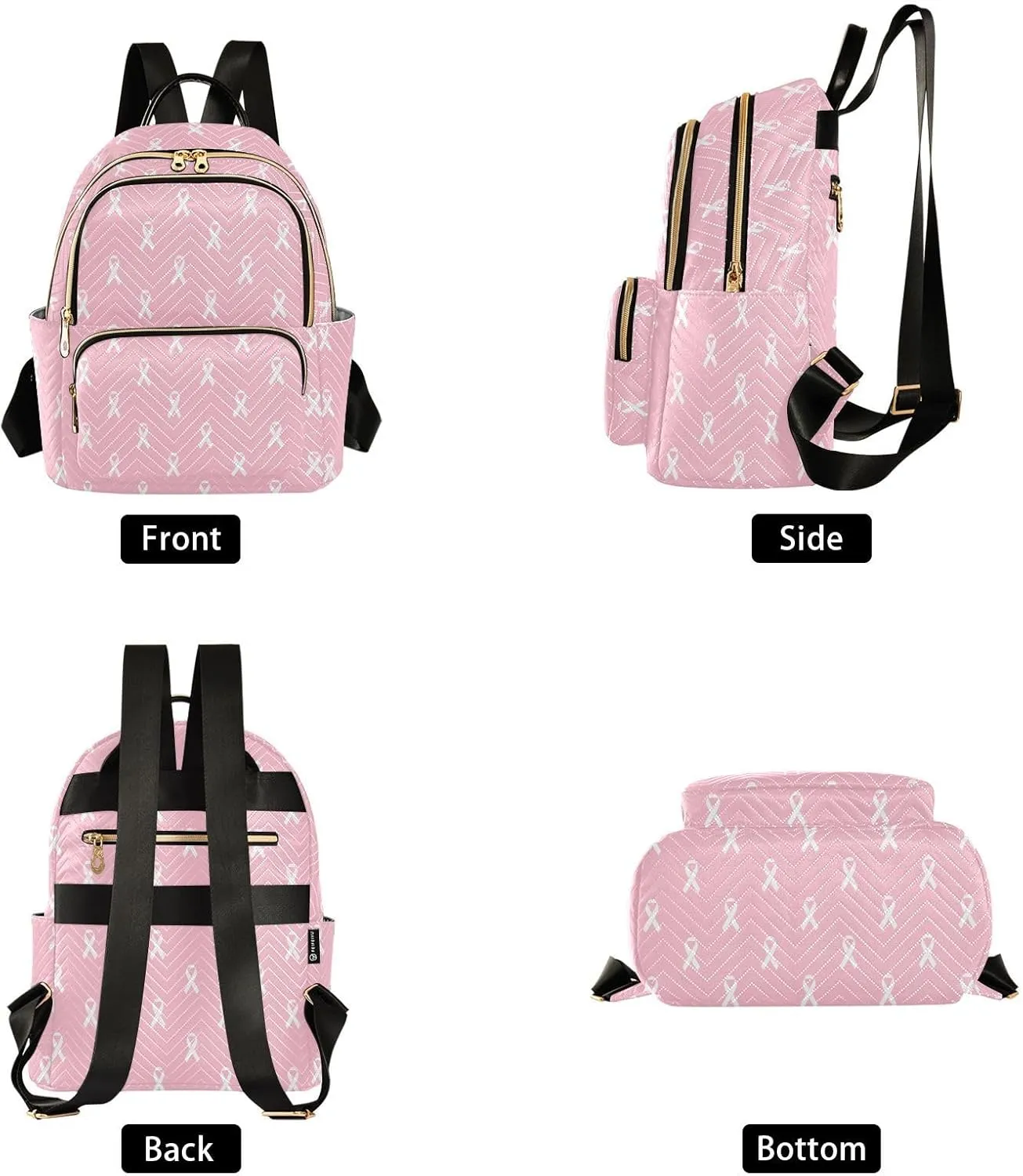 White Pink Ribbon Backpack Purse for Women Fashion Ladies Shoulder Bags Travel Bag with Zipper Weekend Bag,S