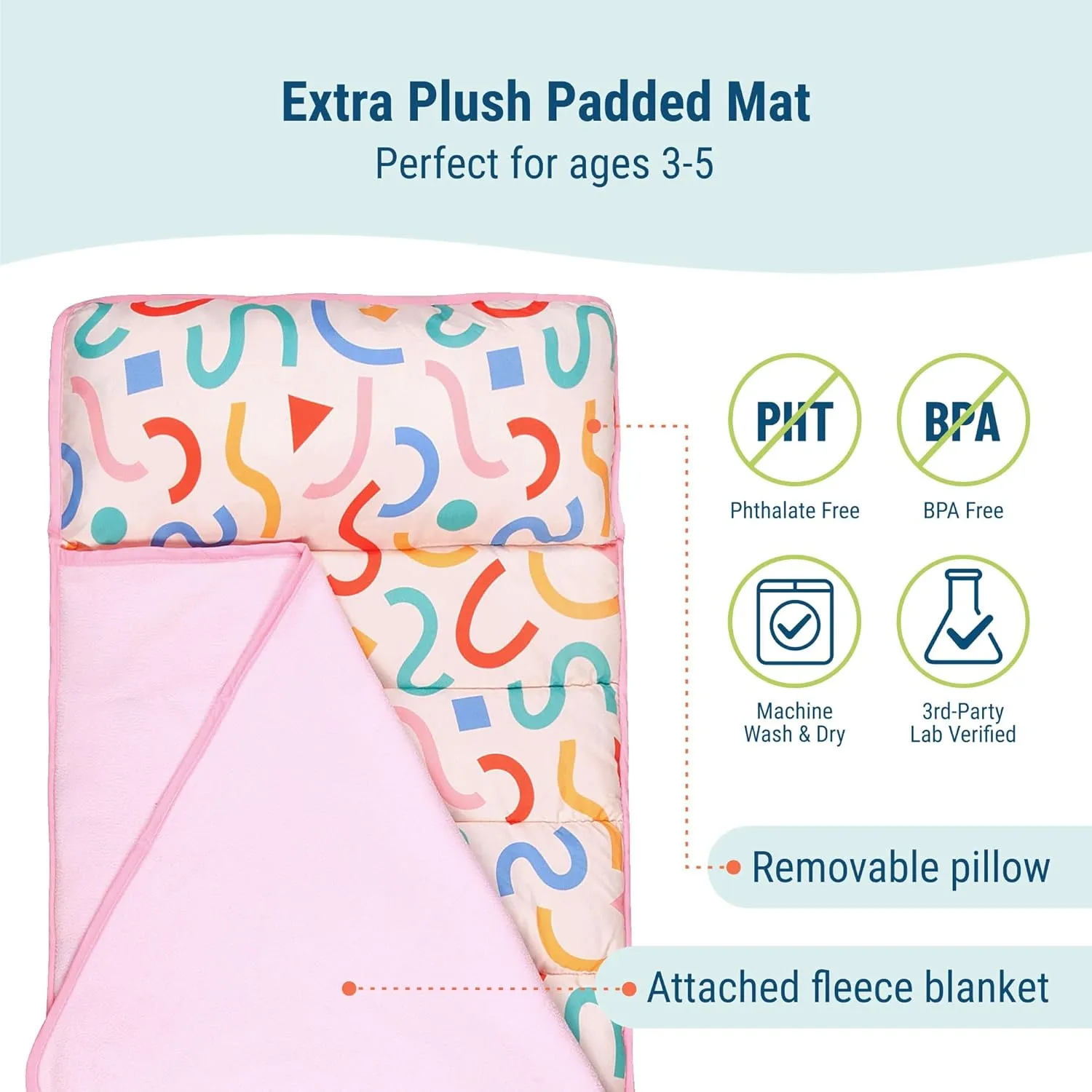 Wildkin 43-inch Kids Nap Mat – Soft Microfiber Toddler Sleeping Mat with Pillow