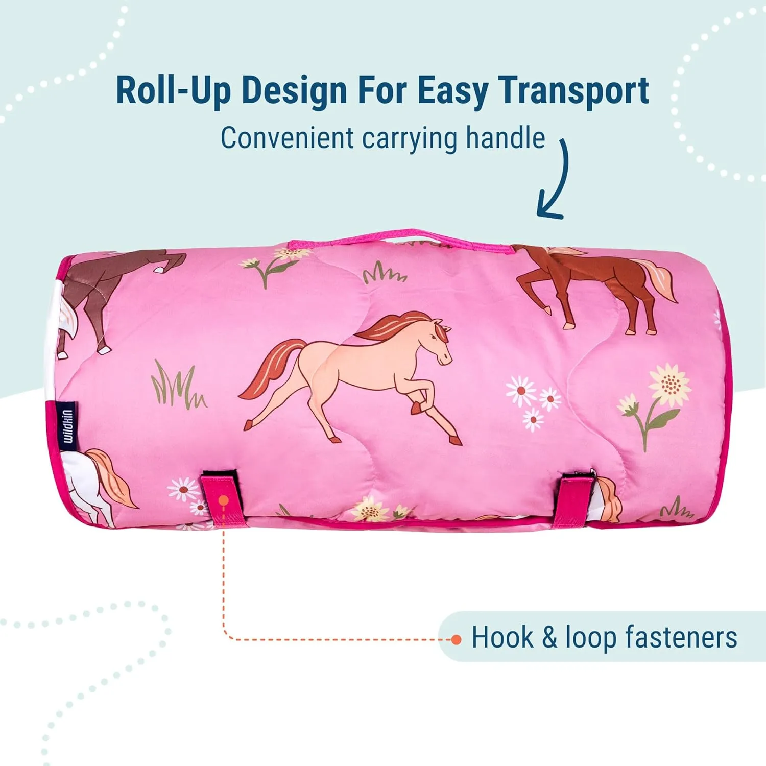 Wildkin Day2Day Kids Nap Mat – Ideal for Daycare, School, Sleepover & Travel - Wild Horses