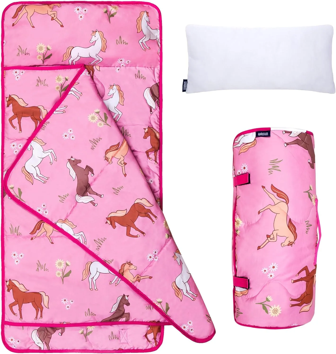 Wildkin Day2Day Kids Nap Mat – Ideal for Daycare, School, Sleepover & Travel - Wild Horses