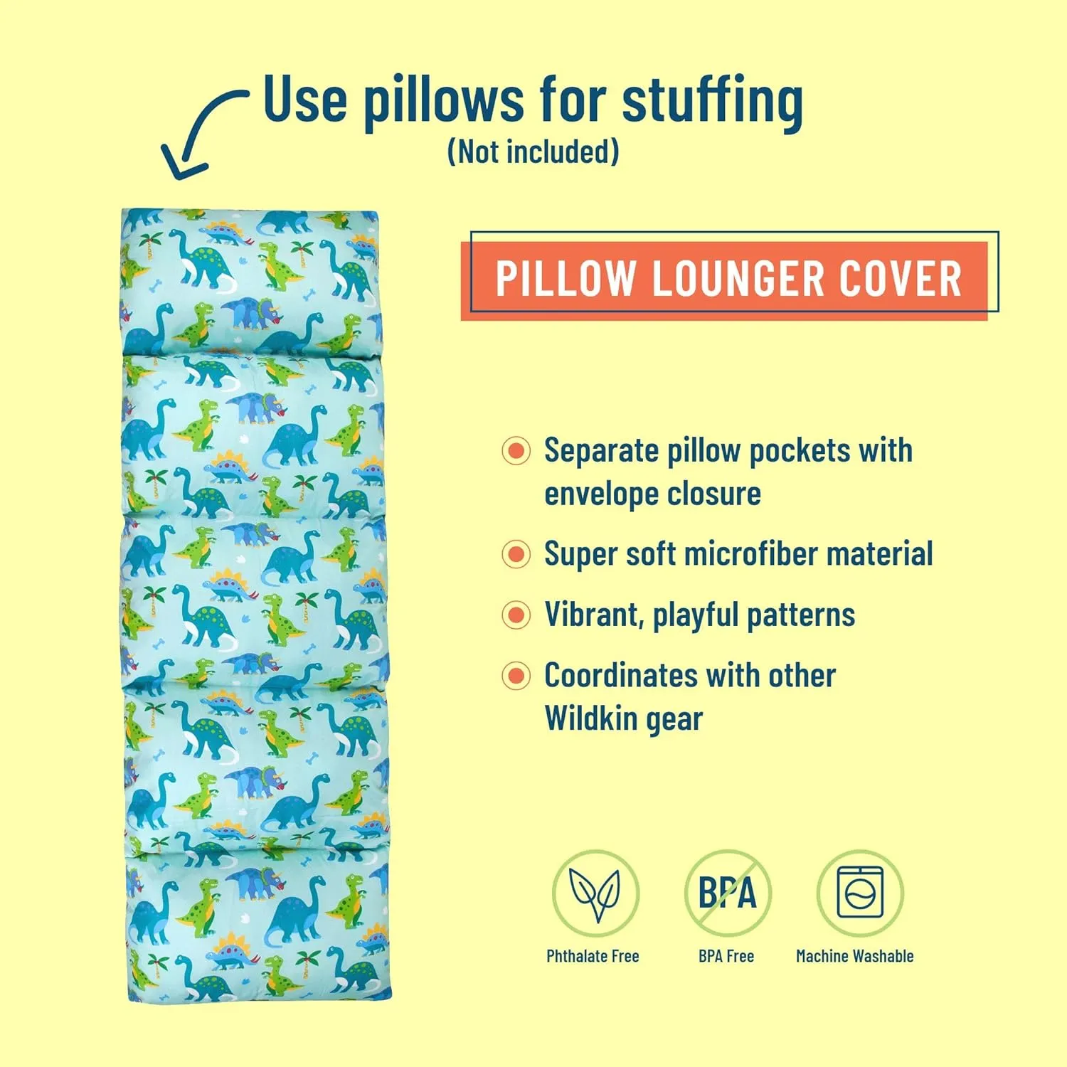 Wildkin Kids Microfiber Floor Lounger – Travel-Friendly, Sleepovers, Pillow Not Included - Dinosaur Land