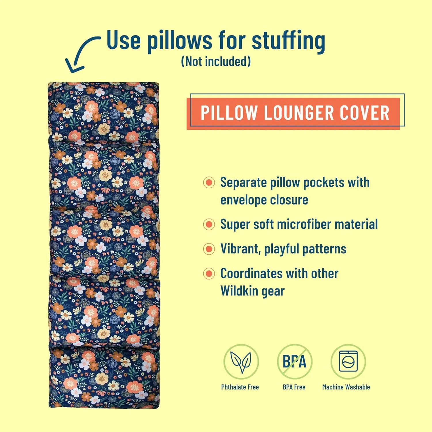 Wildkin Kids Microfiber Floor Lounger – Travel-Friendly, Sleepovers, Pillow Not Included - Wildflower Bloom