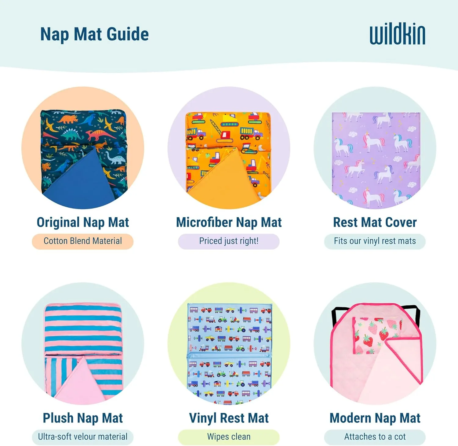 Wildkin Kids Microfiber Nap Mat – Soft Sleep Mat with Pillow, Ideal for School & Travel - Darling Dinosaurs