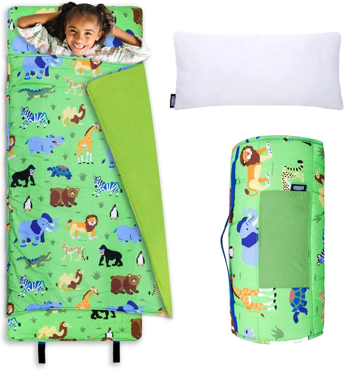 Wildkin Kids Original Nap Mat – Cozy Kids Sleep Mat with Pillow, Ideal for School & Travel - Wild Animals
