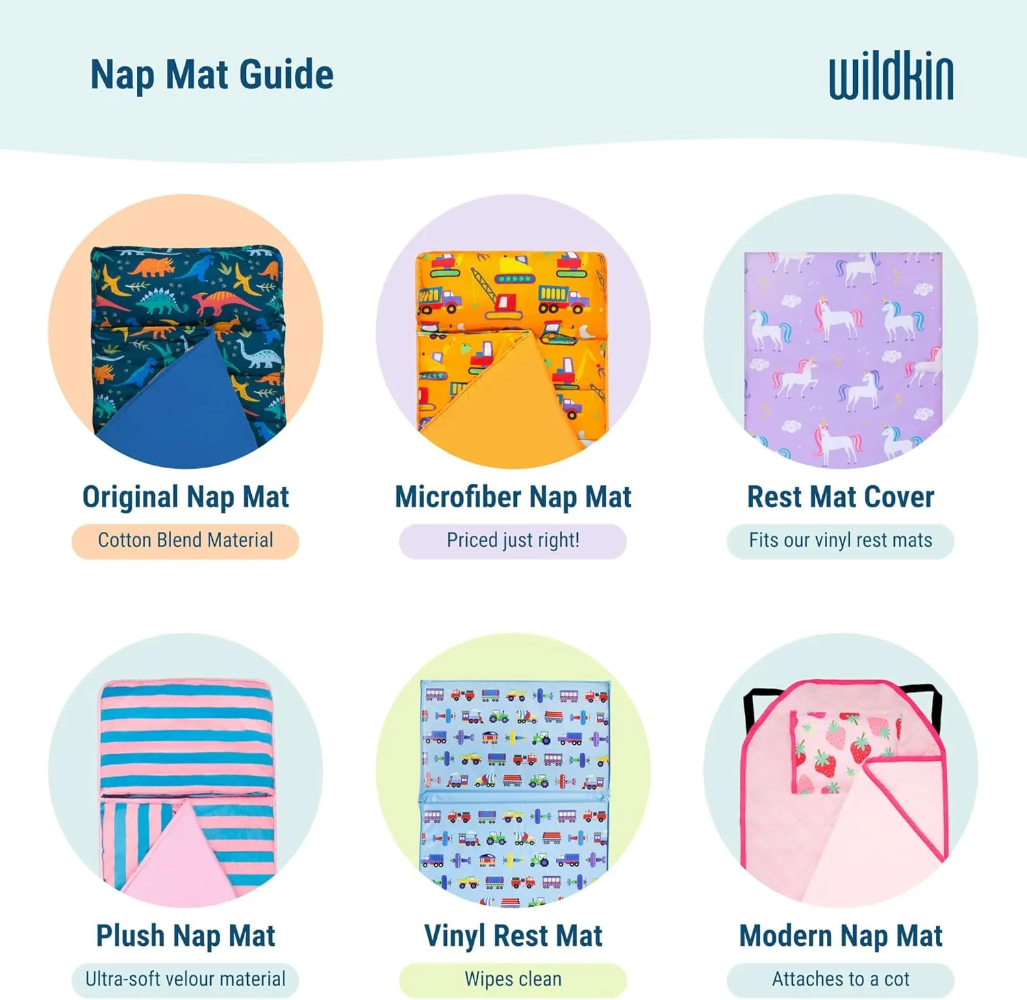Wildkin Kids Original Nap Mat – Cozy Kids Sleep Mat with Pillow, Ideal for School & Travel - Wild Animals