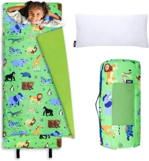Wildkin Kids Original Nap Mat – Cozy Kids Sleep Mat with Pillow, Ideal for School & Travel - Wild Animals