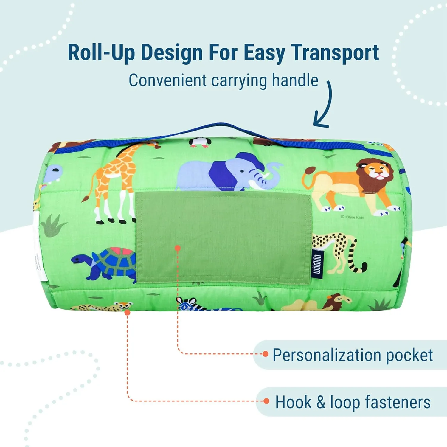 Wildkin Kids Original Nap Mat – Cozy Kids Sleep Mat with Pillow, Ideal for School & Travel - Wild Animals