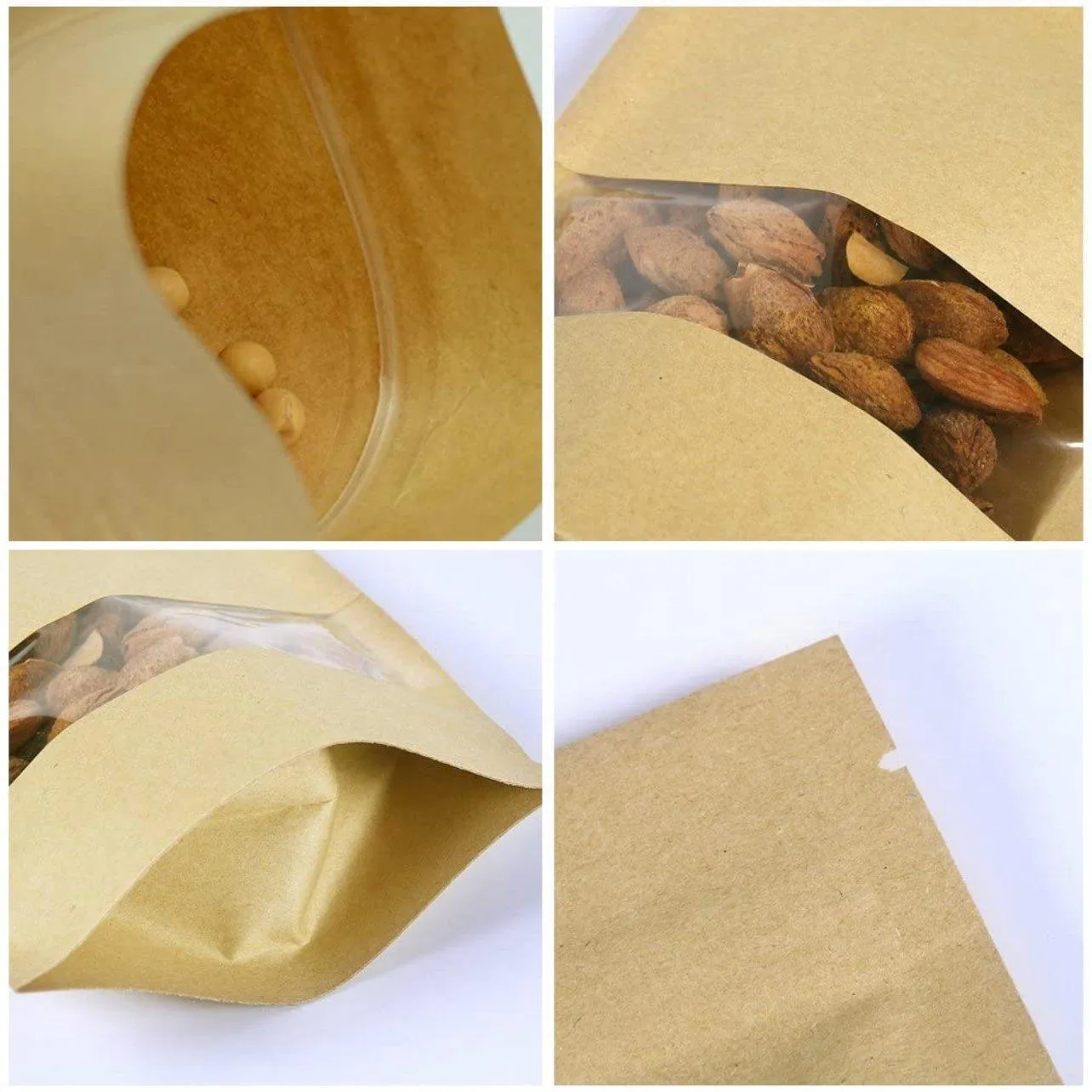 Window Zip Bags 10-200PCS 6Sizes Kraft Paper