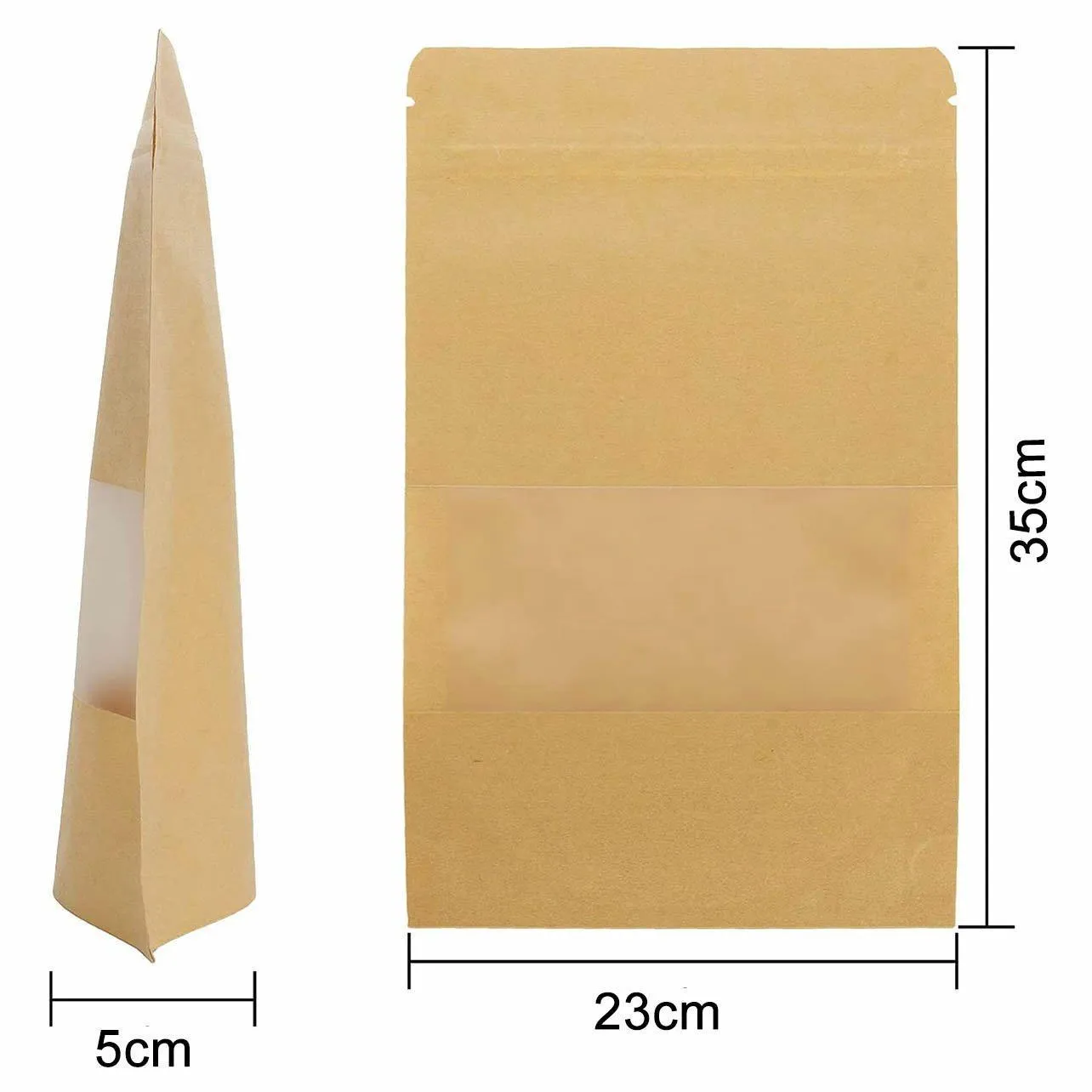 Window Zip Bags 10-200PCS 6Sizes Kraft Paper