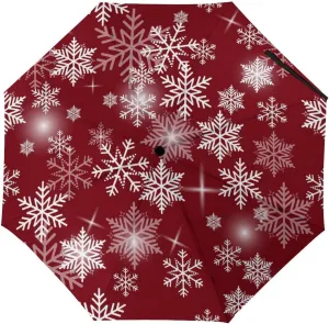 Windproof Travel Umbrellas for Rain,Christmas Snowflake Vintage Durable & Compact Umbrella-Waterproof Canopy for Backpack, Purse, Portable, Umbrella for Travel