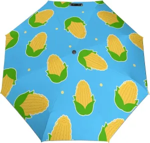 Windproof Travel Umbrellas for Rain,Cute Corn Blue Durable & Compact Umbrella-Waterproof Canopy for Backpack, Purse, Portable, Umbrella for Travel