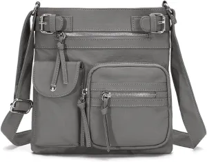 Women Crossbody Bags Vintage Messenger Vegan Leather Pocket Purse Shoulder Satchel Handbags Zipper Multi
