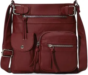 Women Crossbody Bags Vintage Messenger Vegan Leather Pocket Purse Shoulder Satchel Handbags Zipper Multi