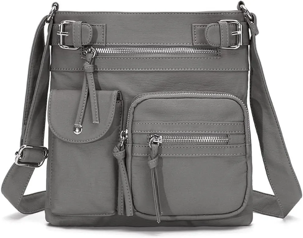 Women Crossbody Bags Vintage Messenger Vegan Leather Pocket Purse Shoulder Satchel Handbags Zipper Multi