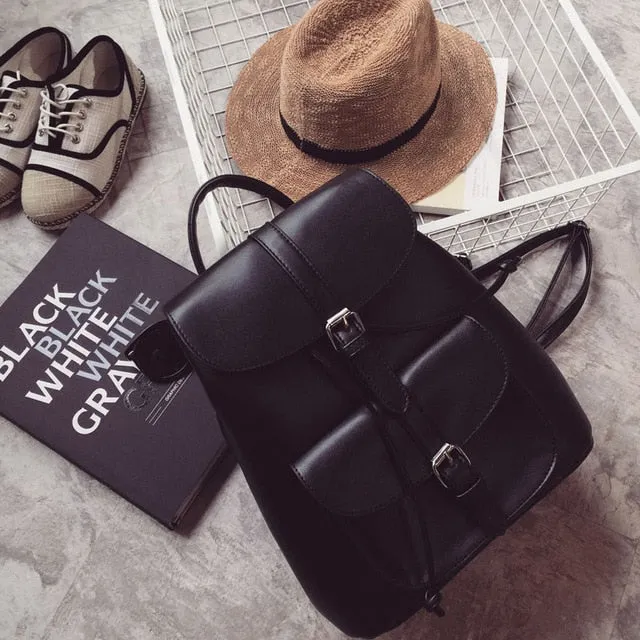 Women Drawstring Leather Backpack Soft French Shoulder Bag