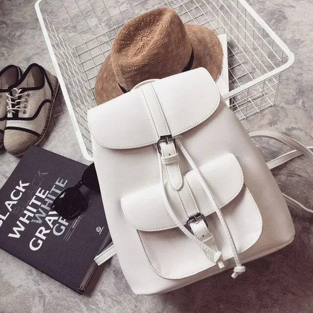 Women Drawstring Leather Backpack Soft French Shoulder Bag
