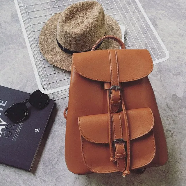 Women Drawstring Leather Backpack Soft French Shoulder Bag