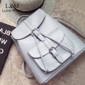 Women Drawstring Leather Backpack Soft French Shoulder Bag