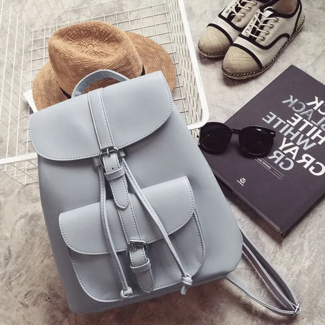 Women Drawstring Leather Backpack Soft French Shoulder Bag