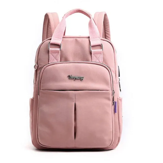 Women Nylon School Backpacks Anti Theft USB Charge Backpack Waterproof Bagpack School Bags For Teenage Girls Travel Bag New