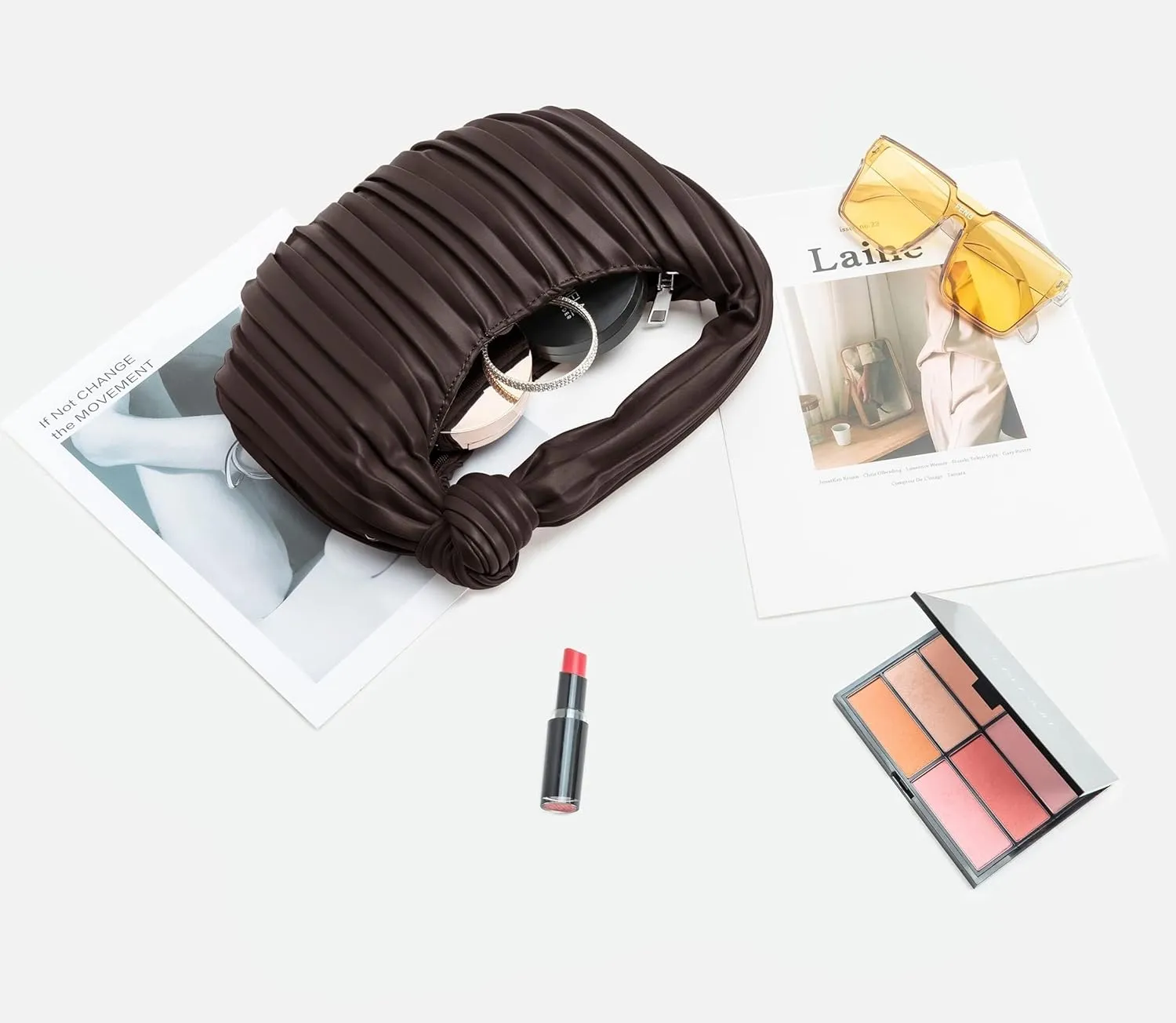 Women's Small Knotted Handbag Soft PU Leather Crossbody Dumpling Bag with Ruched Cloud Clutch Design