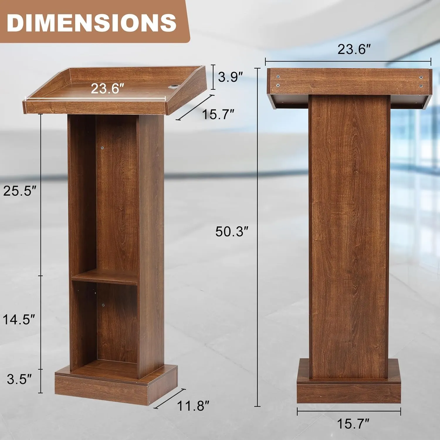 Wooden Podium Stand for Lectern Presentation Wedding Speech, Farmhouse Pulpit for Church Classroom (Walnut)