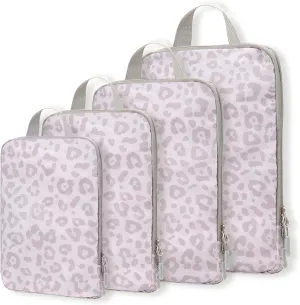 WOOMADA Compression Packing Cubes for Suitcases Travel Essentials 4 Set Expandable Travel Bags Organizer for Luggage(pink leopard)