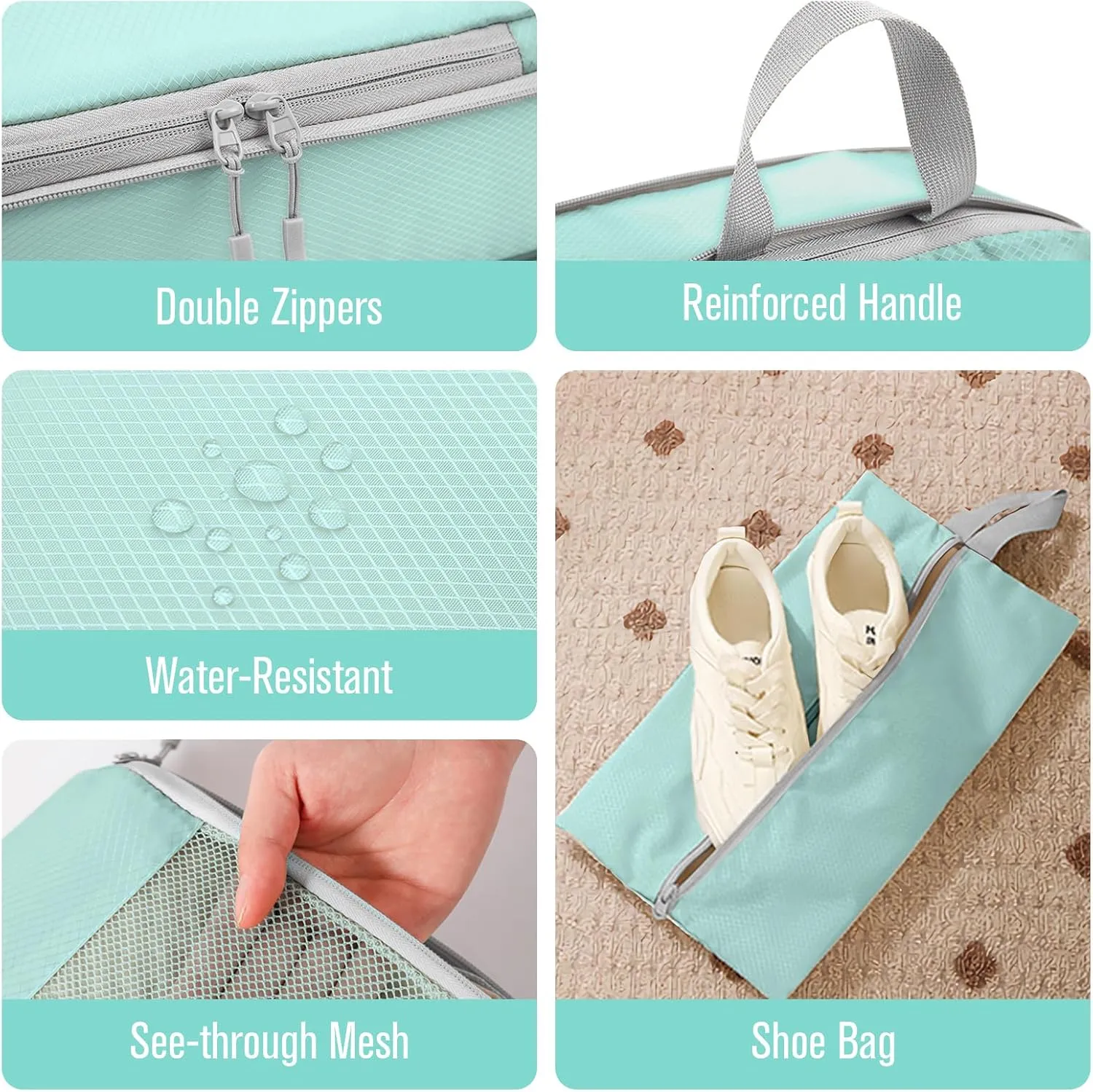 WOOMADA Compression Packing Cubes for Suitcases Travel Essentials 6 Set Rectangle Mesh Expandable Travel Bags Organizer for Luggage