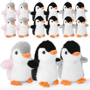 WXJ13 12 Pieces Mini Stuffed Animal Penguin Plush Keyholder 4.3 Inch Small Penguin Stuffed Tiny Cute Hanging Plush Penguin for Party Favors Decorations Keychain Bag Decor(Black,Grey,Pink)