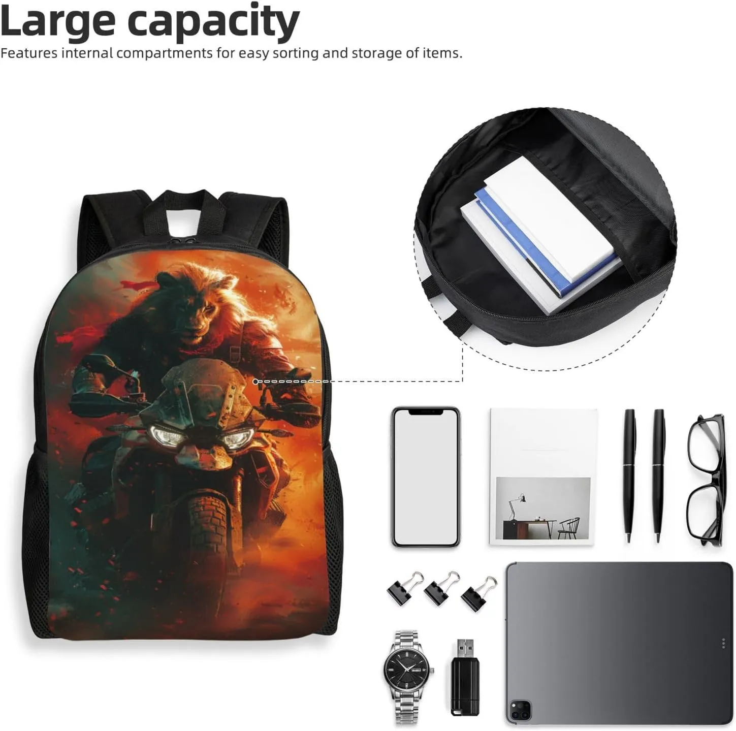 Xerial Motorcycle Lion Backpack Waterproof Anti Theft Durable Light Laptop Bag Backpacks For Women Men Travel Gym Backpack