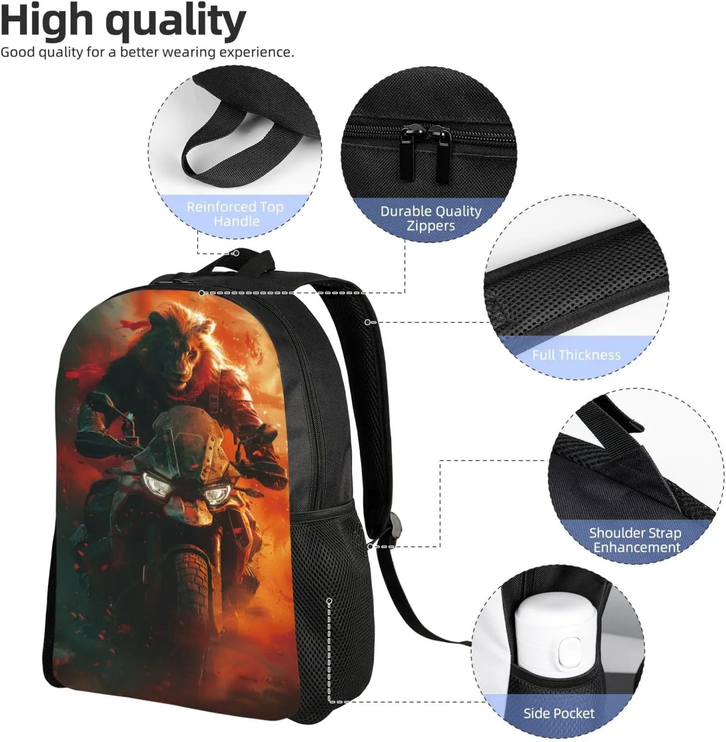 Xerial Motorcycle Lion Backpack Waterproof Anti Theft Durable Light Laptop Bag Backpacks For Women Men Travel Gym Backpack